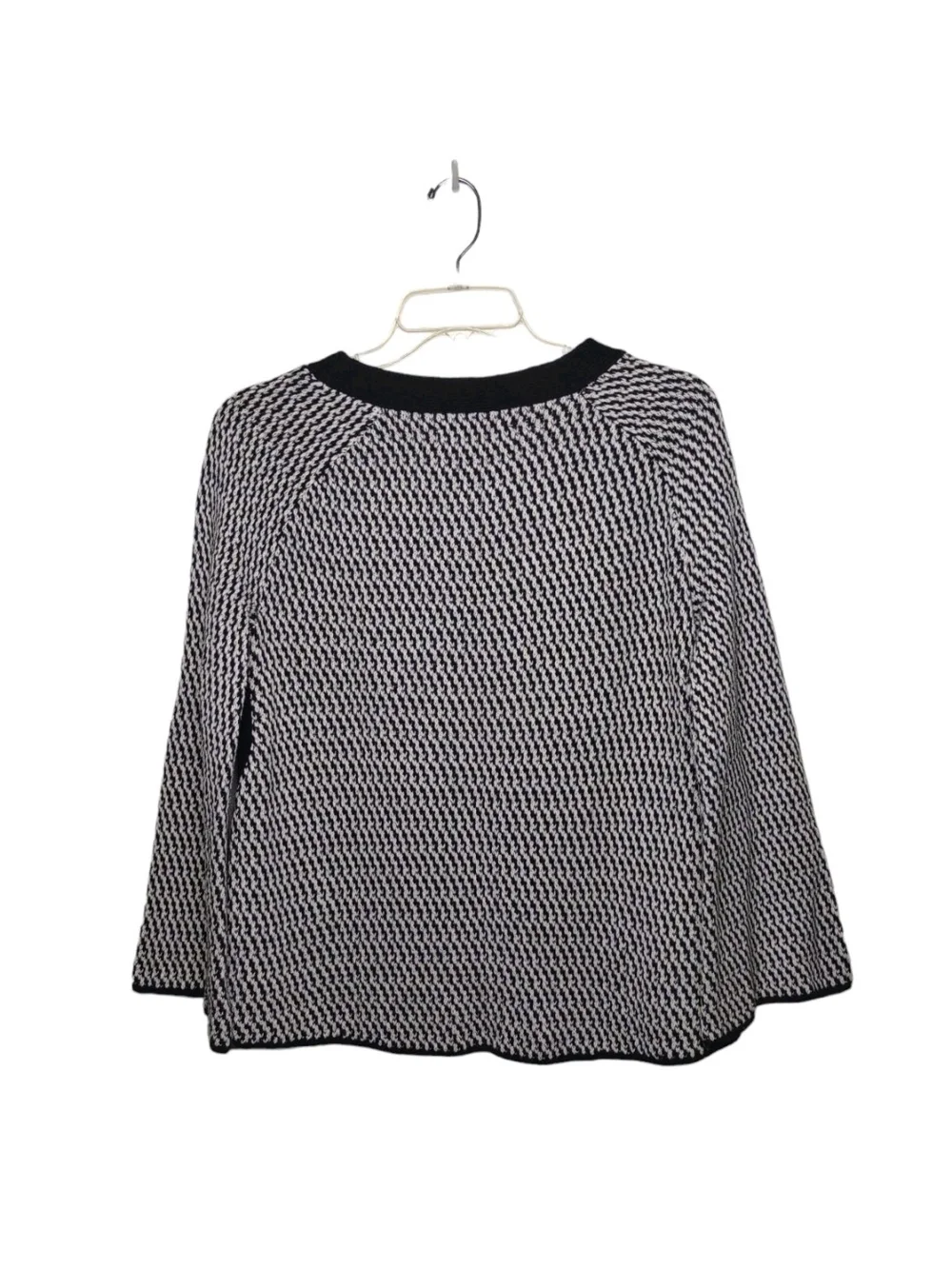 LOFT Black & White Textured Flare Sleeve Sweater with Side Button Panels